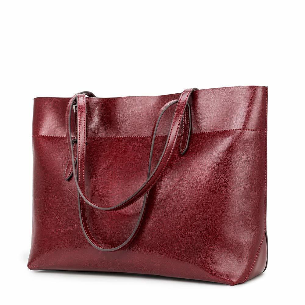 Wine Red Vintage Genuine Leather Tote Shoulder Satchel with Top Handles
